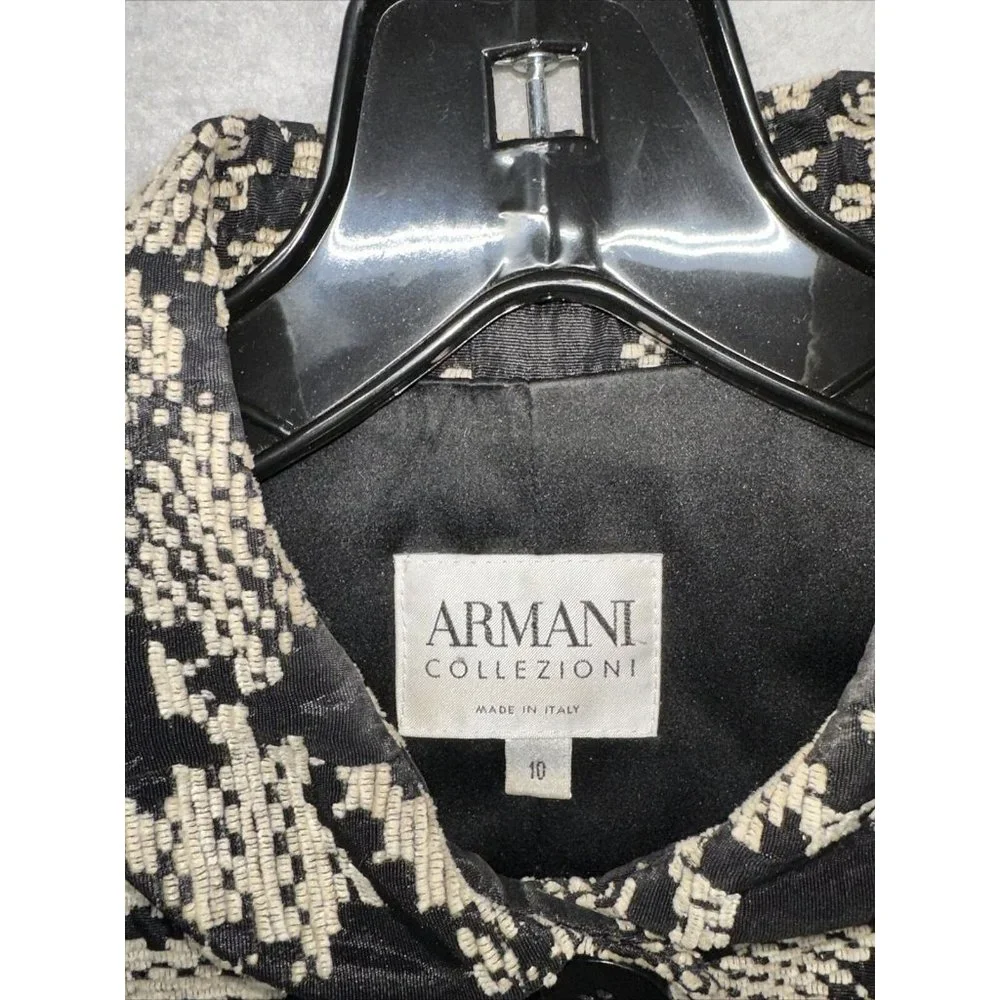 ARMANI COLLEZIONI BLACK & Tan BOUCLE  JACKET 10 Coat Shirt Geometric Slit Sleeve - Picture 2 of 10